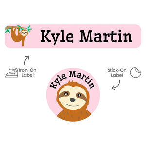 camp clothing labels pack sloth pink