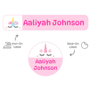 camp clothing name labels for kids unicorn light pink