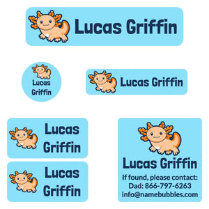 camp labels pack axolotl sky blue
