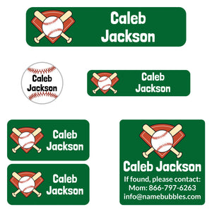 camp name labels pack for kids baseball green