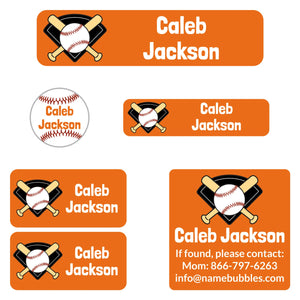 camp name labels pack for kids baseball orange