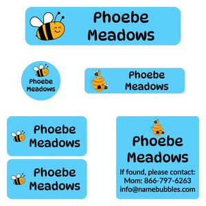 camp labels pack bee blue