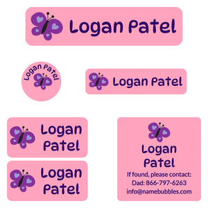 camp labels pack butterfly pink