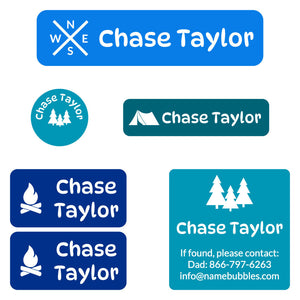 camp labels pack campsite ocean blue
