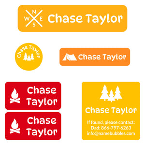 camp labels pack campsite sunrise