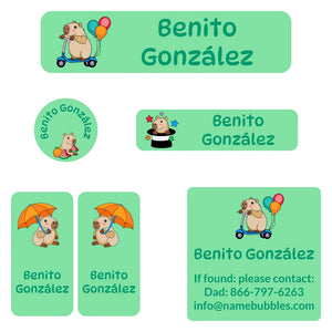 camp labels pack capybara green