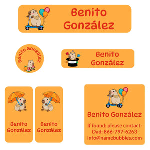 camp labels pack capybara orange