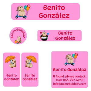 camp labels pack capybara pink