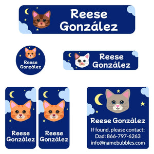 cats dark blue camp labels pack