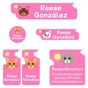 cats pink camp labels pack