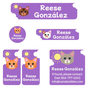 cats purple camp labels pack