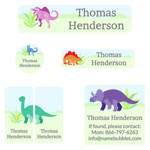 camp labels pack dinosaurs green