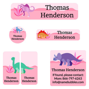 camp labels pack dinosaurs pink