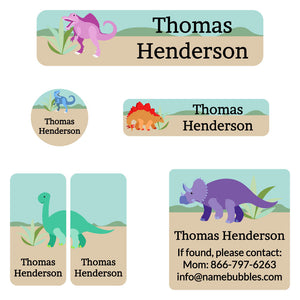 camp labels pack dinosaurs tan