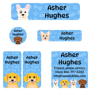 camp labels pack dogs blue