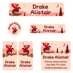 camp labels pack dragon red