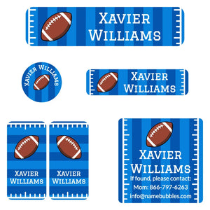 camp name label bundle for kids in football blue