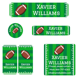 camp name label bundle for kids in football green