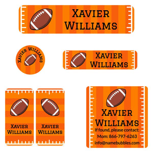 camp name label bundle for kids in football orange