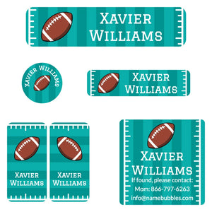 camp name label bundle for kids in football turquoise