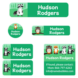 camp labels pack forest animals green