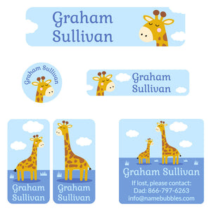 camp labels pack giraffe blue