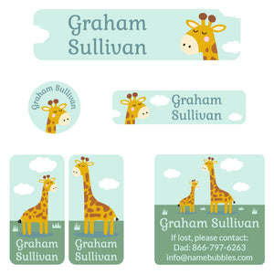 camp labels pack giraffe green