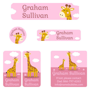 camp labels pack giraffe pink