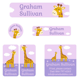 camp labels pack giraffe purple