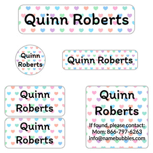 camp name labels for kids in hearts new rainbow
