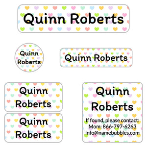 camp name labels for kids in hearts original rainbow