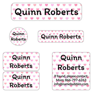 camp name labels for kids in hearts pink