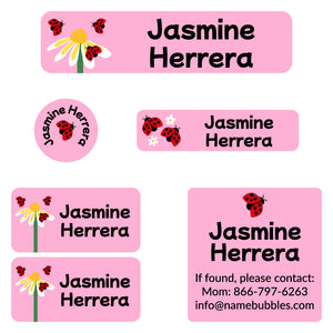 camp labels pack ladybug pink