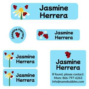 camp labels pack ladybug sky blue