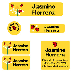 camp labels pack ladybug yellow