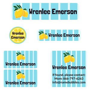 camp name labels lemons blue