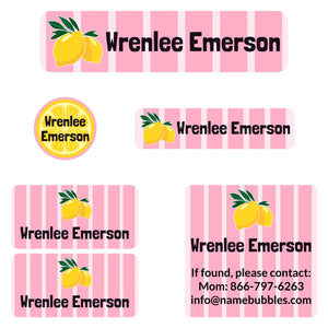 camp name labels lemons pink