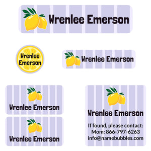 camp name labels lemons purple