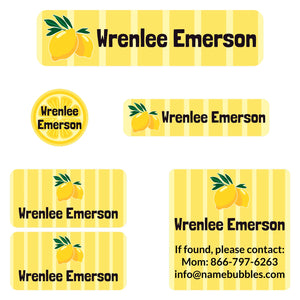 camp name labels lemons yellow