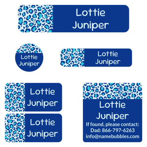 camp name labels leopard print blue