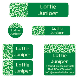 camp name labels leopard print green