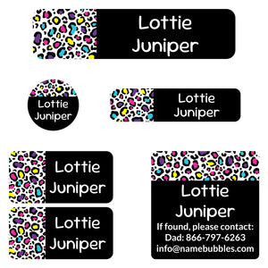 camp name labels leopard print rainbow