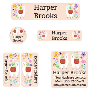 camp labels pack for kids llama cream