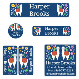 camp labels pack for kids llama dark blue