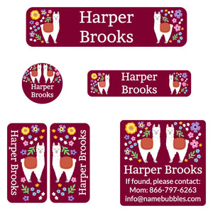 camp labels pack for kids llama dark magenta