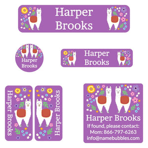camp labels pack for kids llama purple