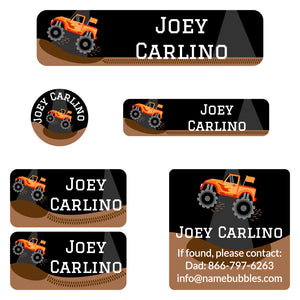 camp labels pack monster truck orange