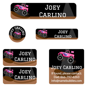 camp labels pack monster truck pink