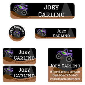camp labels pack monster truck purple