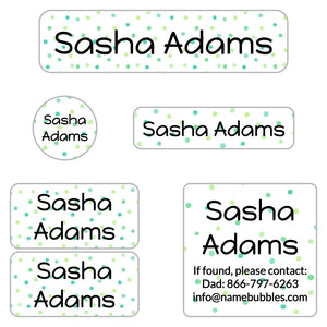 kids' name labels for camp in pom pom green